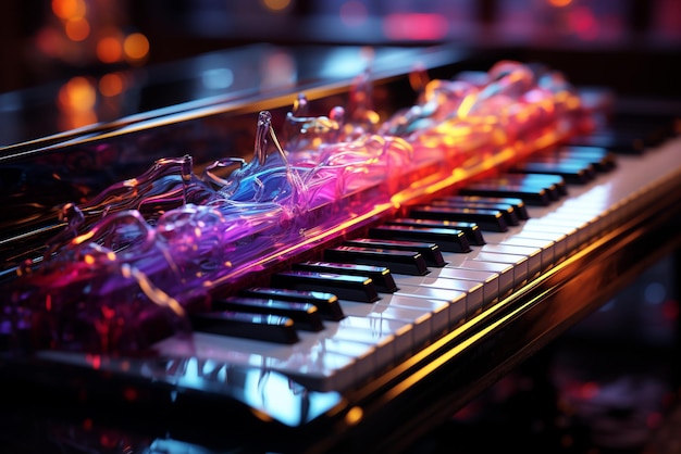 Un motif vibrant et coloré sur un piano pris en gros plan