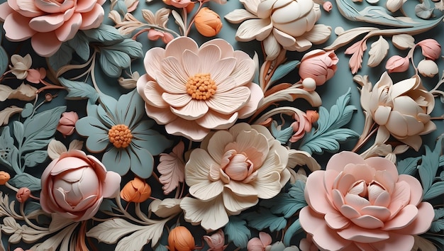Motif vintage avec des motifs floraux complexes et une palette de couleurs pastel à haute résolution