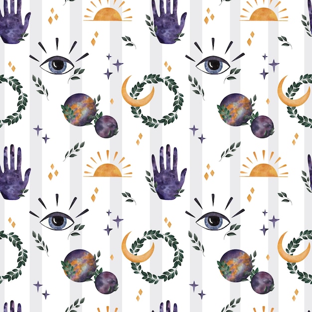 Des motifs d'aquarelle astrologiques sur fond blanc