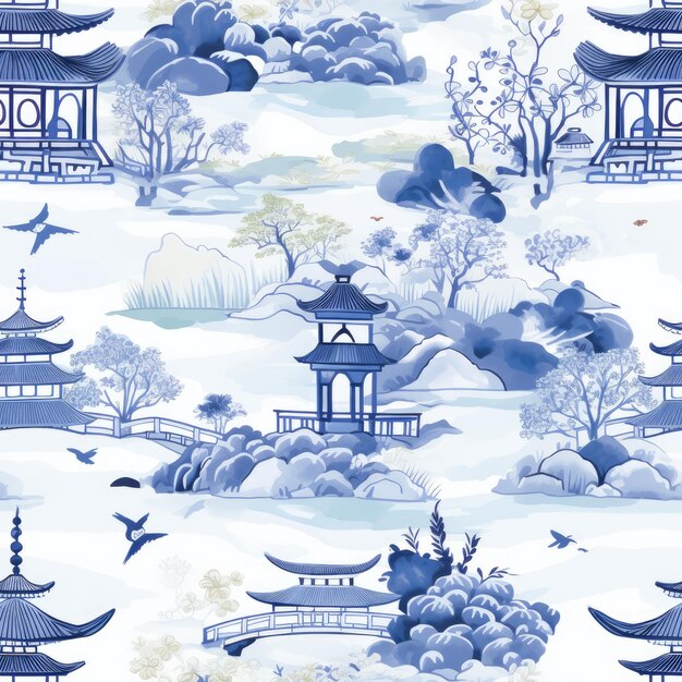 Photo des motifs d'aquarelle sans couture avec des éléments traditionnels d'inspiration chinoise pour une utilisation polyvalente