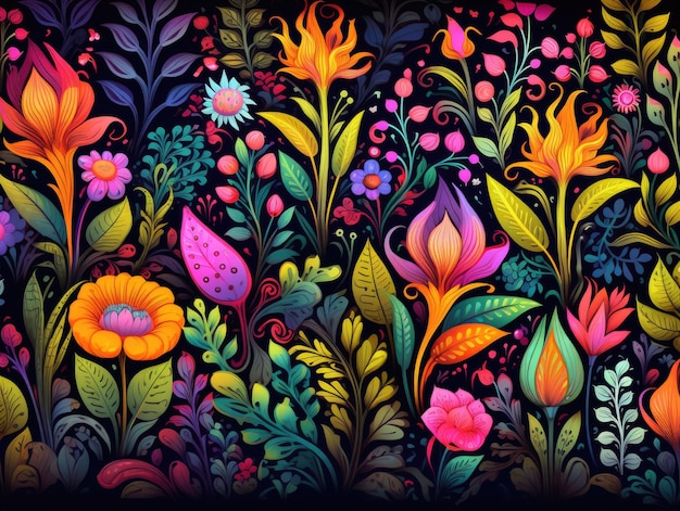 Des motifs d'arrière-plan floraux dans le style de la nature colorée des dessins animés