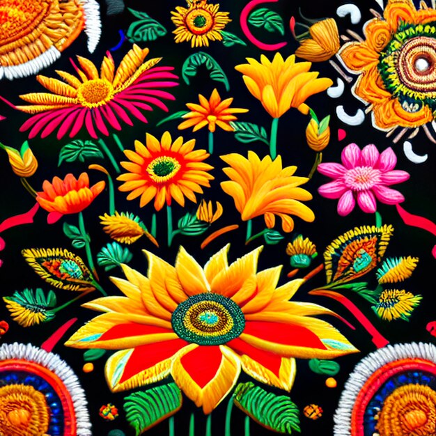 Les motifs de broderie mexicains sont des fleurs