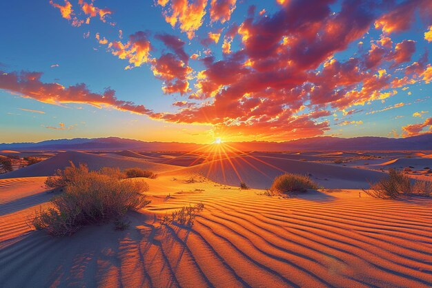 Des motifs dans les dunes de sable sous un soleil couchant