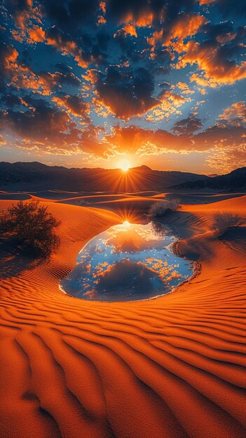 Des motifs dans les dunes de sable sous un soleil couchant