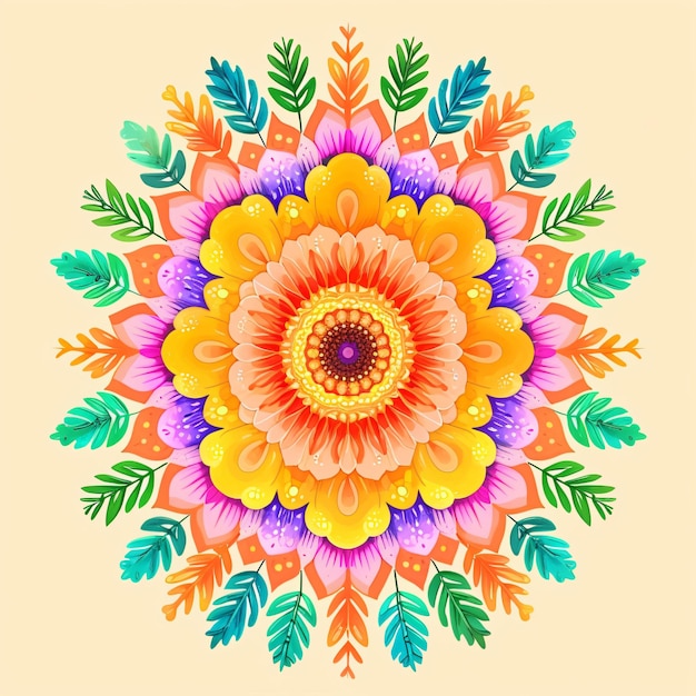 Photo des motifs de fleurs sur un fond clair belle conception florale de rangoli pour le onam yoga et la méditation