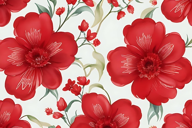 Motifs de fleurs rouges fascinants dans des images vectorielles aquarelles sans soudure