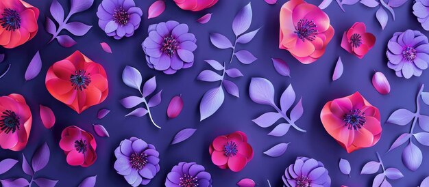 Des motifs floraux abstraits sur un fond violet disposé géométriquement