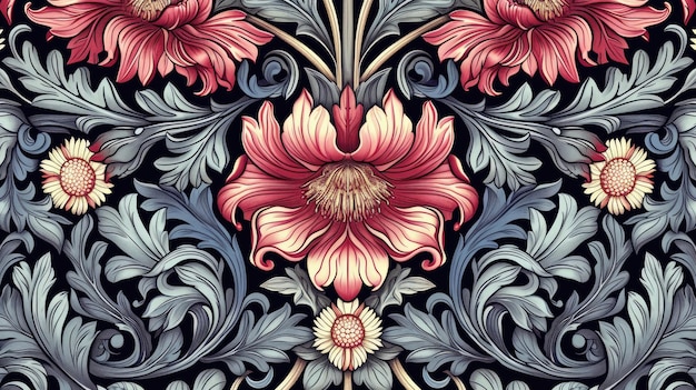 Des motifs floraux colorés dans le style de l'art nouveau des années 1900, de belles fleurs et plantes.