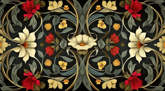 Des motifs floraux colorés dans le style de l'art nouveau des années 1900, de belles fleurs et plantes.