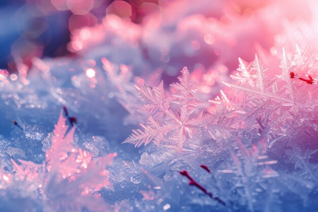 Des motifs de gel étincelants sur un matin froid Un pays des merveilles d'hiver en gros plan