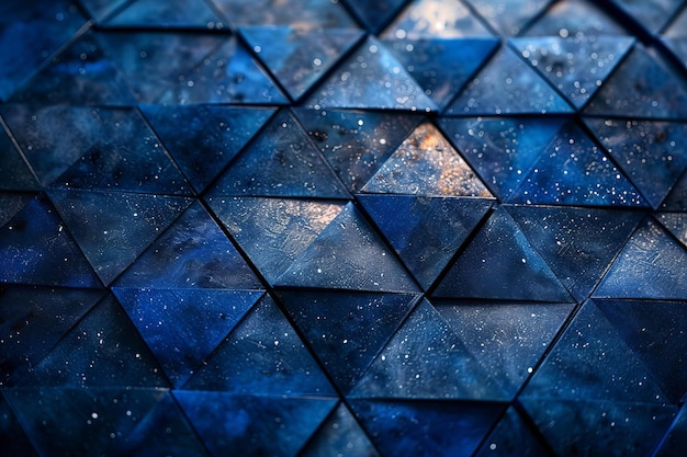 Des motifs géométriques bleus artistiques avec des détails de poussière brillante