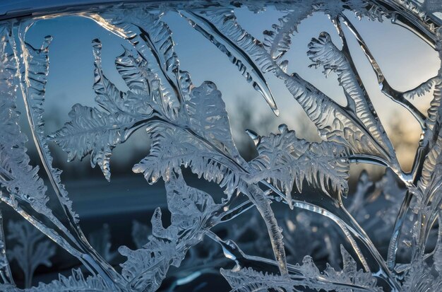 Photo des motifs de glace éthérée sur le verre