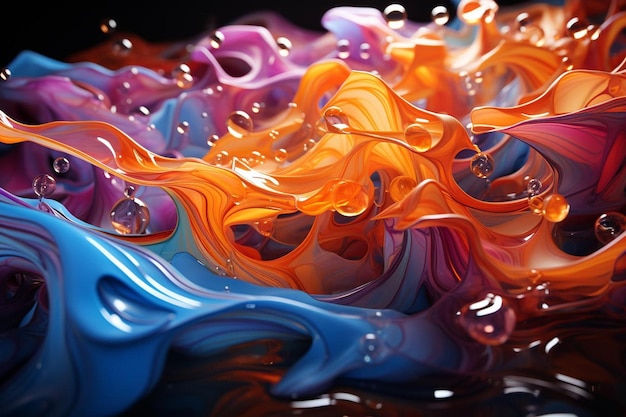 Photo des motifs liquides abstraits en 3d avec une interaction vibrante de lumière et de couleur