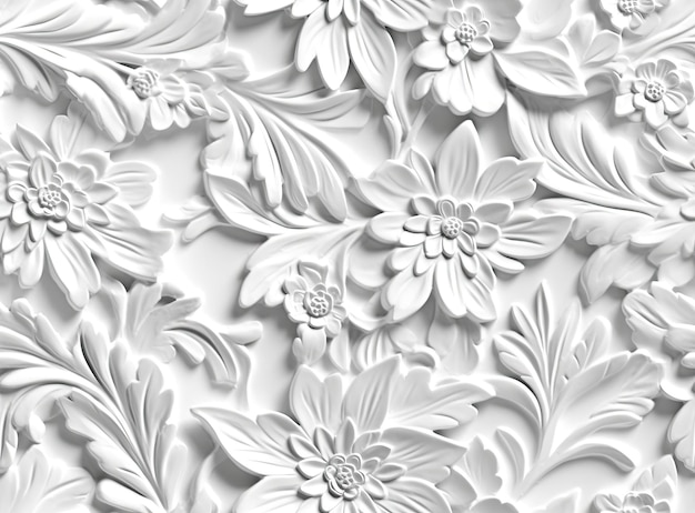 Des motifs sur le plafond, des feuilles de gypse de fleurs blanches, un fond en plâtre, un motif floral, un motif sans couture, créé avec la technologie d'intelligence artificielle générative.