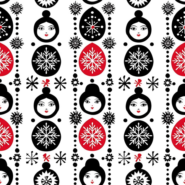 Des motifs russes avec des poupées Matryoshka, des dômes d'oignon et des carreaux sans couture Snowf.