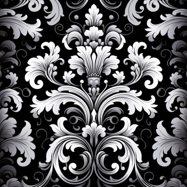 Des motifs sans couture en damasc noir et blanc sur fond noir
