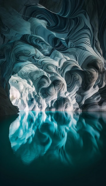 Les motifs tourbillonnants de la grotte de marbre L'eau turquoise