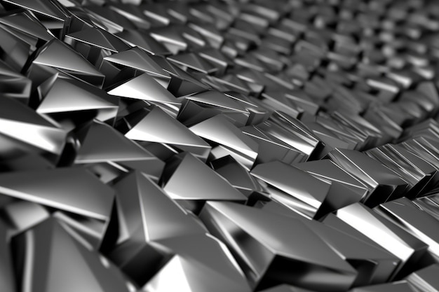 Des motifs triangulaires métalliques abstraits en argent illustration de rendu 3D d'un papier peint géométrique moderne
