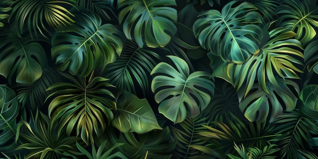 Des motifs tropicaux avec de belles feuilles de palmier monstera d'un vintage sombre d'illustration