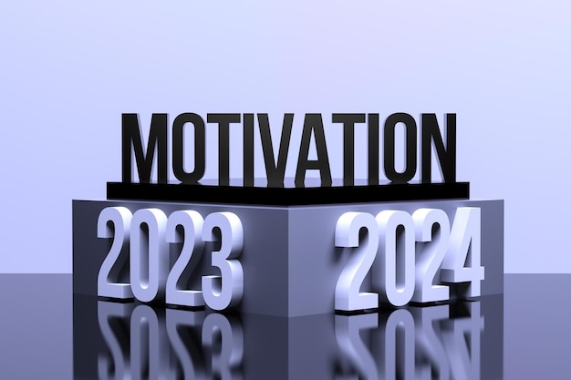 MOTIVATION 20232024 Concept de texte de motivation sur le podium Motivation coaching succès commercial rendu 3D