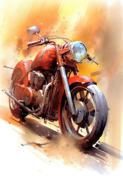 Une moto au concept unique Style aquarelle AI générative