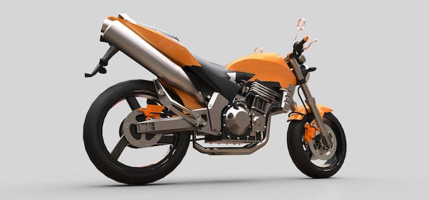 Moto biplace de sport urbain orange sur fond gris. Illustration 3D.