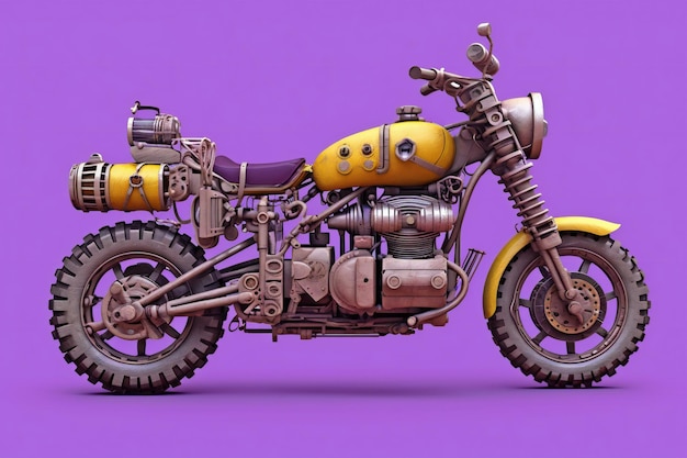 Une moto chopper vintage sur fond violet