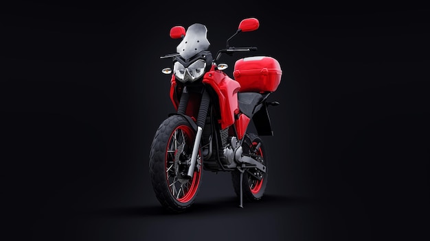 Moto d'enduro touristique légère rouge sur illustration 3d noire