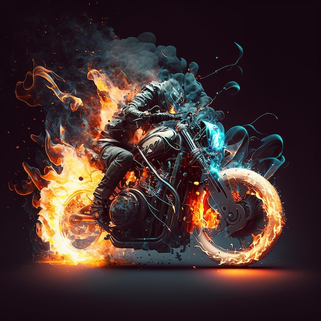 Moto en feu moto 3D sur fond noir