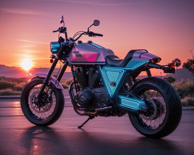 Une moto futuriste avec fond lumineux au néon couleur téléchargement gratuit