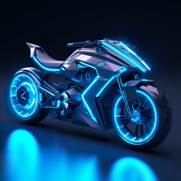 Une moto futuriste avec des néons dessus.