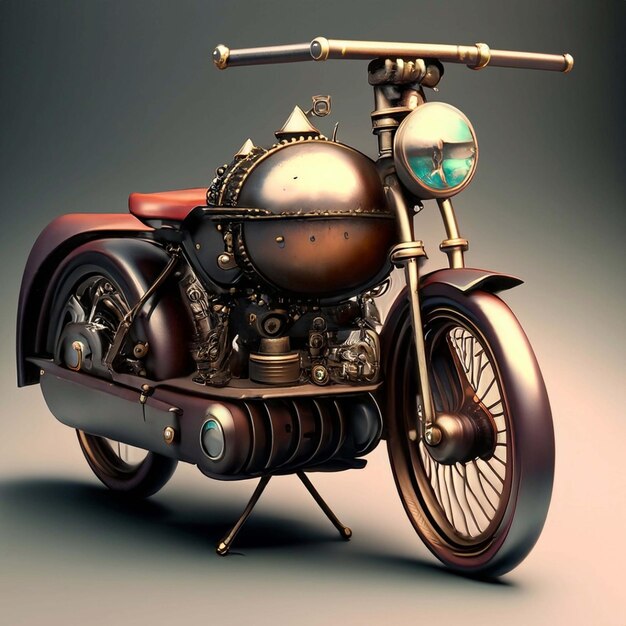 Moto d'inspiration punk à vapeur avec fond d'architecture d'époque rendu 3d