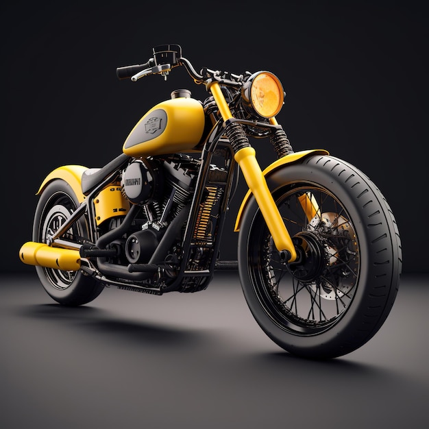 Une moto jaune et noire avec le mot harley dessus.