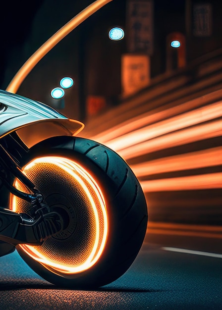 Une moto avec une lumière autour du volant