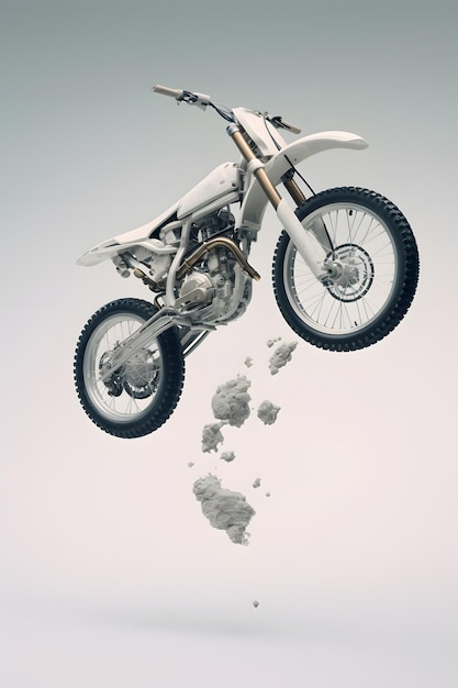 Une moto de motocross volant haut dans les airs