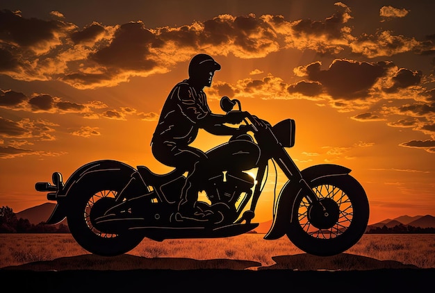 une moto se découpant sous un coucher de soleil