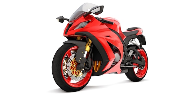 Moto de sport super rouge 3D sur fond blanc isolé. Illustration 3D.