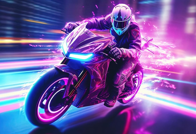 moto sportive dans le style de l'iconographie cyberpunk surréaliste