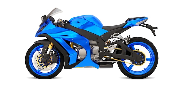 Moto super sport bleu 3d sur fond isolé blanc. illustration 3D.