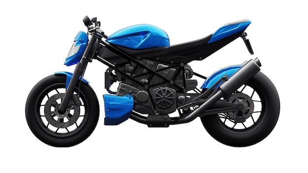 Moto super sport bleue sur fond blanc. illustration 3D.