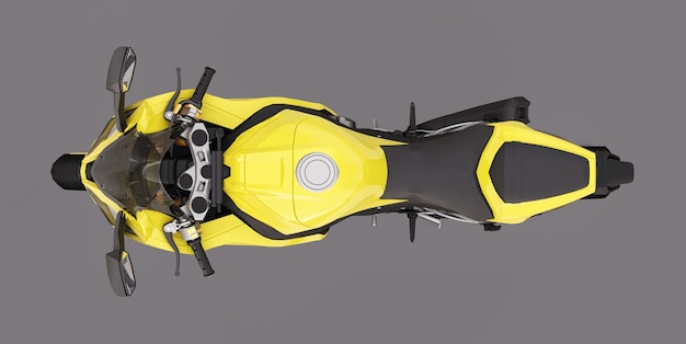 Moto super sport jaune 3d sur fond gris. illustration 3D.