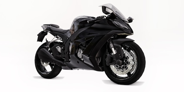 Moto super sport noir 3D sur fond isolé blanc. illustration 3D.