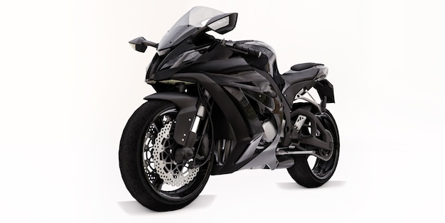 Moto super sport noir 3D sur fond isolé blanc. illustration 3D.