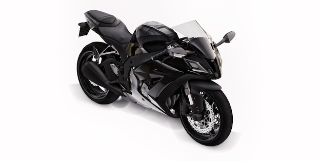 Moto super sport noir 3D sur fond isolé blanc. illustration 3D.