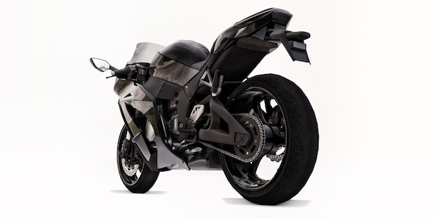 Moto super sport noir 3D sur fond isolé blanc. illustration 3D.