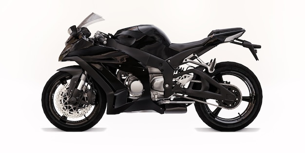 Moto super sport noir 3D sur fond isolé blanc. illustration 3D.