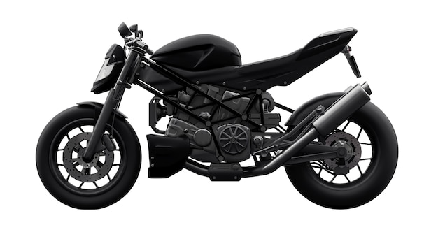 Moto super sport noire sur fond blanc. illustration 3D.