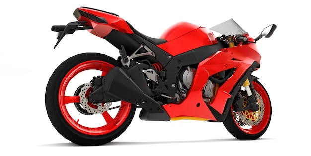 Moto super sport rouge 3D sur fond isolé blanc. illustration 3D.