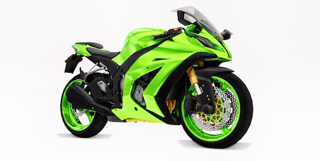 Moto super sport verte 3D sur fond isolé blanc. illustration 3D.