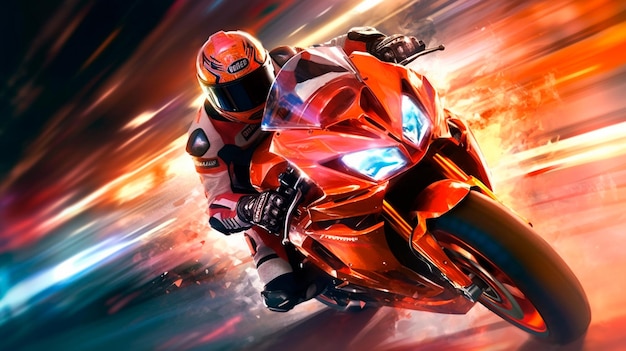 Moto Superbike sur la piste de course illustration d'art conceptuel dynamique à grande vitesse IA générative
